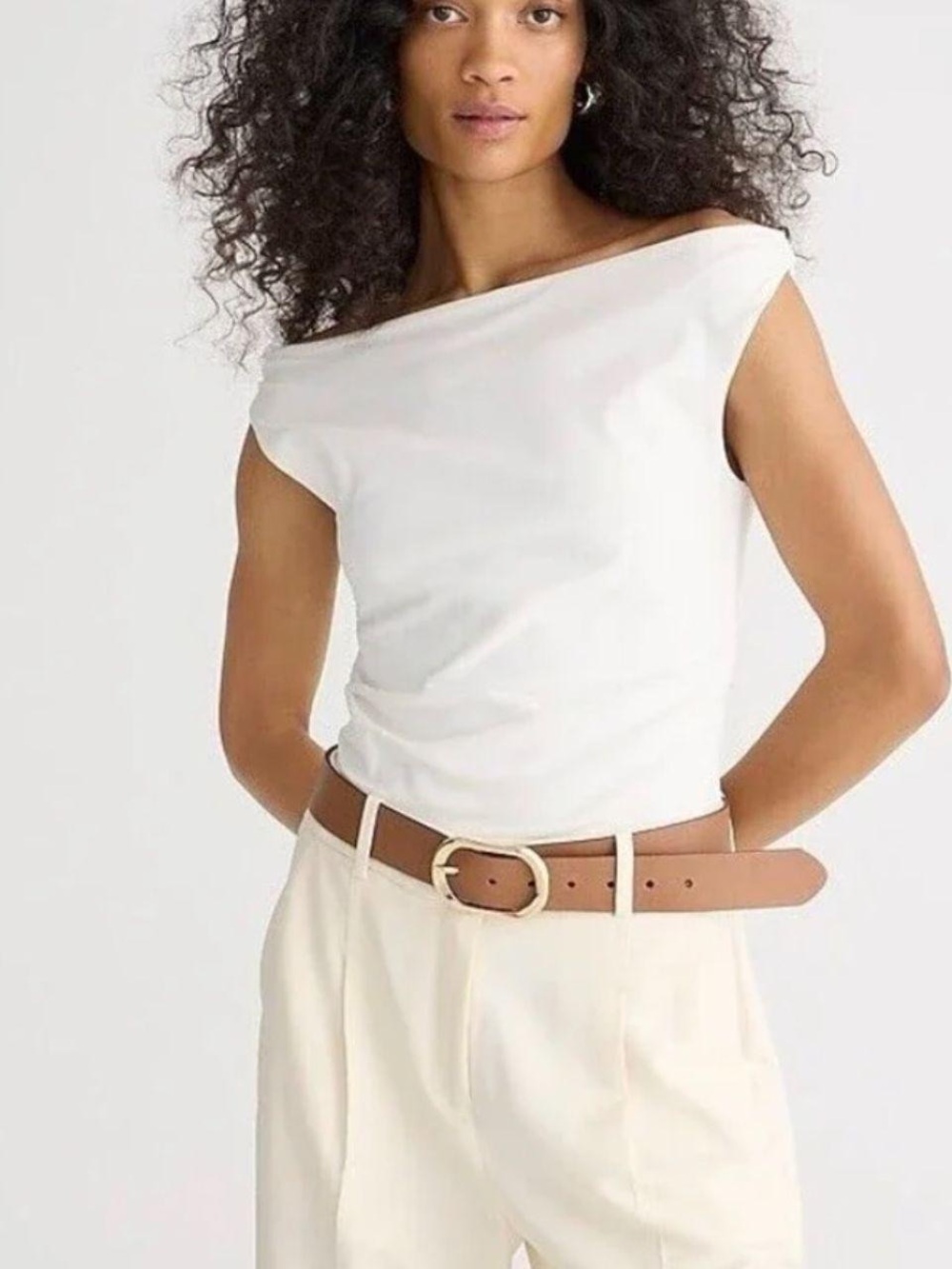 J. Crew Off the Shoulder Tank Top in Stretch Cotton Blend